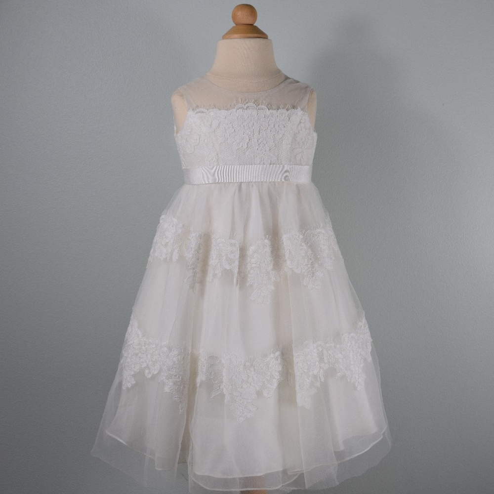 Banded Lace Illusion Flower GIrl Dress